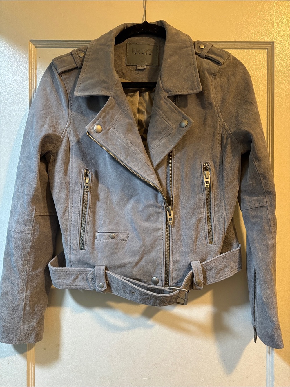 Blank NYC Gray Suede Moto-Style Leather Jacket